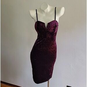 Material Girl Bodycon Dress Small Purple Crushed Velvet Empire Waist Edgy Party